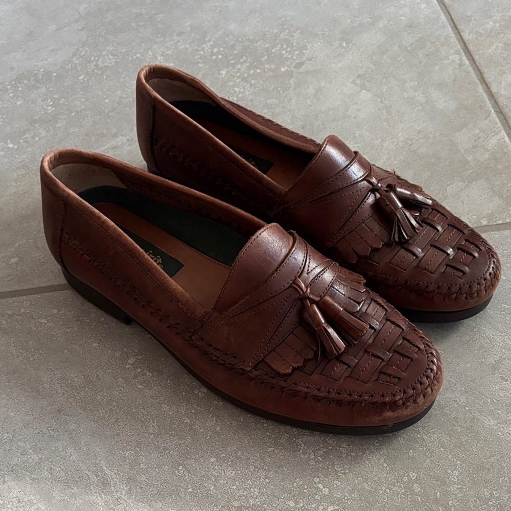 Easy Spirit Knight Brown Leather Woven Tassel Loafers Men’s Size 8
